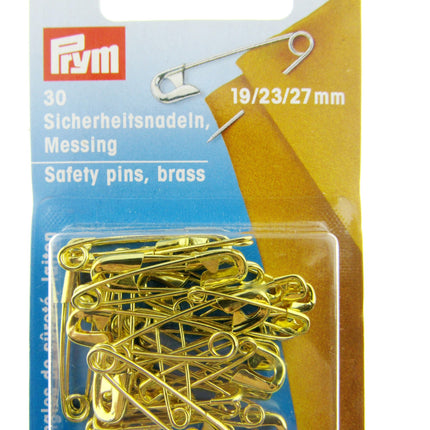 Brass Safety Pins by Prym Assorted Mix (19mm/23mm/27mm) - 30 Piece Card