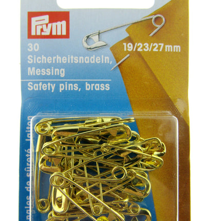 Brass Safety Pins by Prym Assorted Mix (19mm/23mm/27mm) - 30 Piece Card