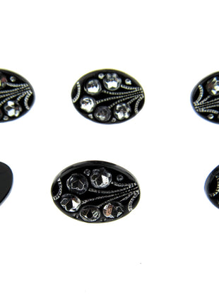 Black Oval Diamante Flower Shank Button 13mm 15mm 18mm CX9