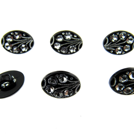 Black Oval Diamante Flower Shank Button 13mm 15mm 18mm CX9