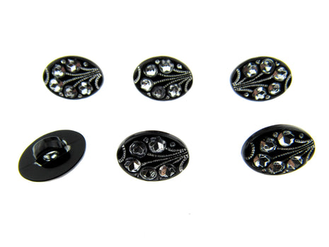 Black Oval Diamante Flower Shank Button 13mm 15mm 18mm CX9