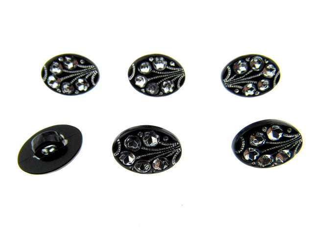 Black Oval Diamante Flower Shank Button 13mm 15mm 18mm CX9