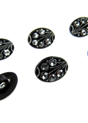 Black Oval Diamante Flower Shank Button 13mm 15mm 18mm CX9