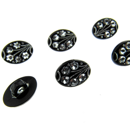 Black Oval Diamante Flower Shank Button 13mm 15mm 18mm CX9