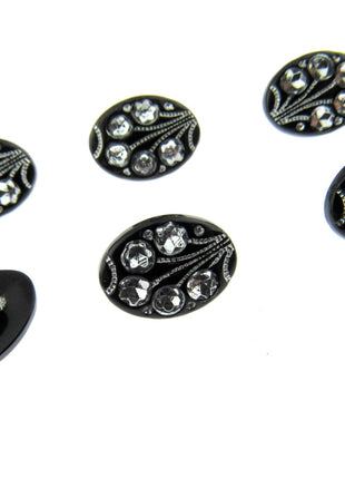 Black Oval Diamante Flower Shank Button 13mm 15mm 18mm CX9