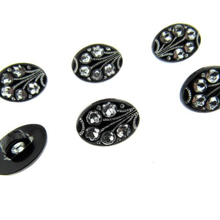 Black Oval Diamante Flower Shank Button 13mm 15mm 18mm CX9