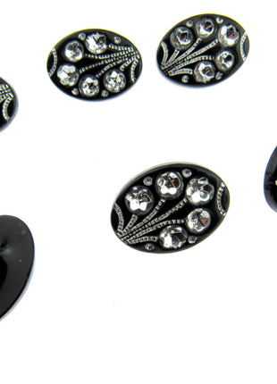 Black Oval Diamante Flower Shank Button 13mm 15mm 18mm CX9