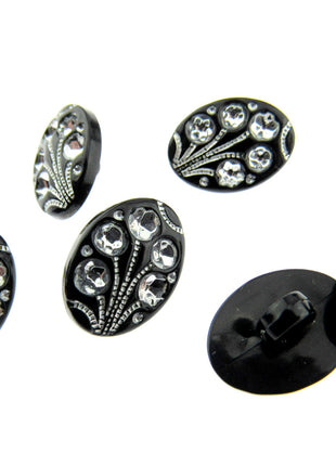 Black Oval Diamante Flower Shank Button 13mm 15mm 18mm CX9