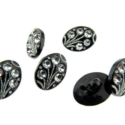 Black Oval Diamante Flower Shank Button 13mm 15mm 18mm CX9