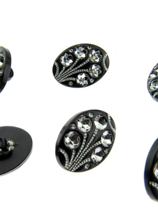 Black Oval Diamante Flower Shank Button 13mm 15mm 18mm CX9