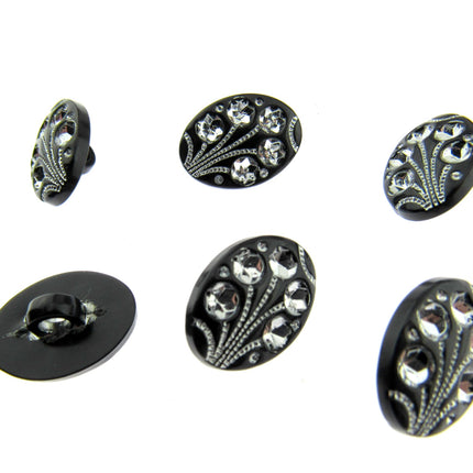 Black Oval Diamante Flower Shank Button 13mm 15mm 18mm CX9