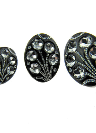 Black Oval Diamante Flower Shank Button 13mm 15mm 18mm CX9