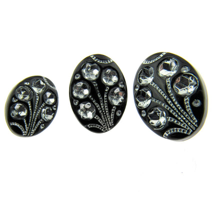 Black Oval Diamante Flower Shank Button 13mm 15mm 18mm CX9