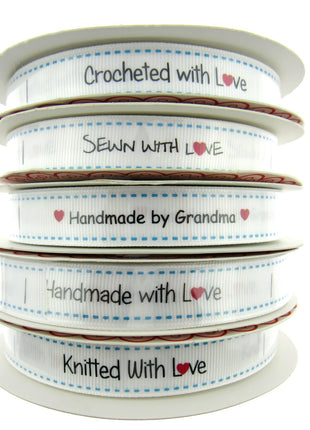 Bertie's Bows WHITE "Label" Grosgrain Ribbon - 16mm x 3m - Handmade, Knitted Etc - ThreadandTrimmings