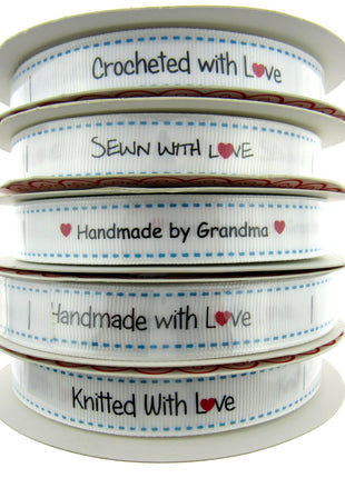 Bertie's Bows WHITE "Label" Grosgrain Ribbon - 16mm x 3m - Handmade, Knitted Etc - ThreadandTrimmings