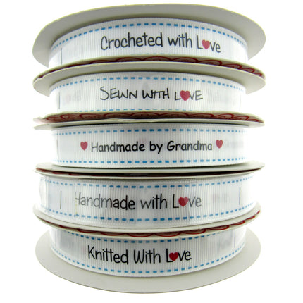 Bertie's Bows WHITE "Label" Grosgrain Ribbon - 16mm x 3m - Handmade, Knitted Etc - ThreadandTrimmings