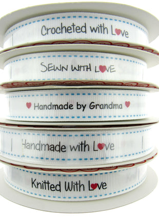 Bertie's Bows WHITE "Label" Grosgrain Ribbon - 16mm x 3m - Handmade, Knitted Etc - ThreadandTrimmings