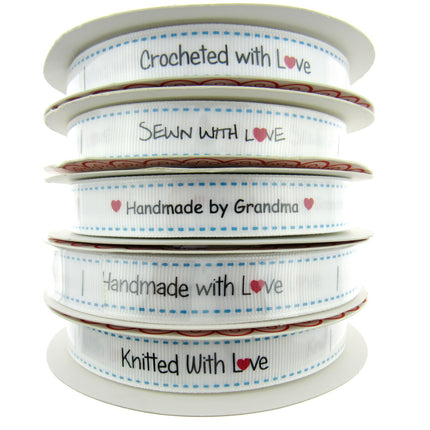 Bertie's Bows WHITE "Label" Grosgrain Ribbon - 16mm x 3m - Handmade, Knitted Etc - ThreadandTrimmings