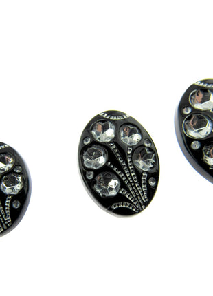 Black Oval Diamante Flower Shank Button 13mm 15mm 18mm CX9