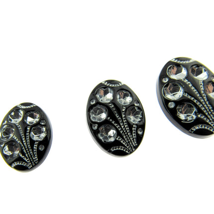 Black Oval Diamante Flower Shank Button 13mm 15mm 18mm CX9