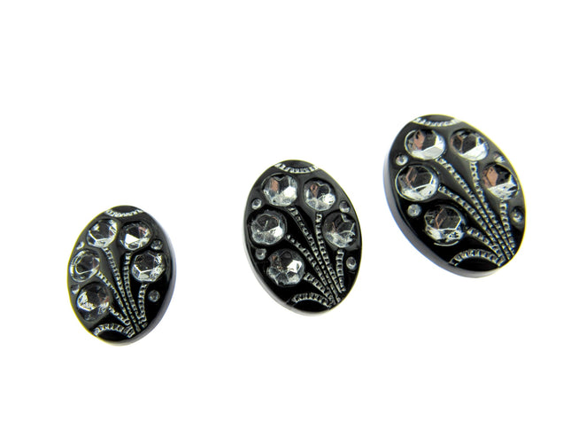 Black Oval Diamante Flower Shank Button 13mm 15mm 18mm CX9