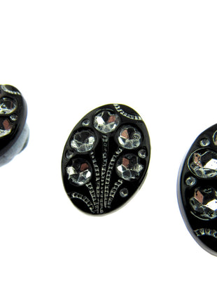 Black Oval Diamante Flower Shank Button 13mm 15mm 18mm CX9