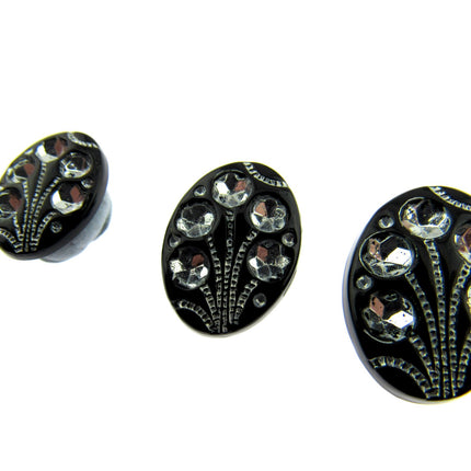 Black Oval Diamante Flower Shank Button 13mm 15mm 18mm CX9