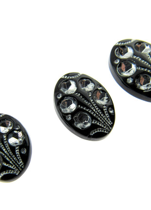 Black Oval Diamante Flower Shank Button 13mm 15mm 18mm CX9