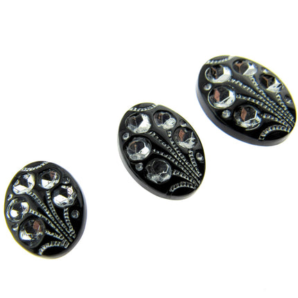 Black Oval Diamante Flower Shank Button 13mm 15mm 18mm CX9