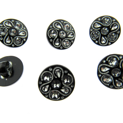 Black Round Diamante Button Flower Shank Button 15mm/18mm/20mm - CX7 - ThreadandTrimmings