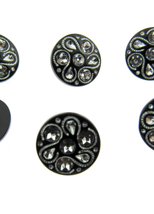 Black Round Diamante Button Flower Shank Button 15mm/18mm/20mm - CX7 - ThreadandTrimmings