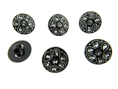 Black Round Diamante Button Flower Shank Button 15mm/18mm/20mm - CX7 - ThreadandTrimmings
