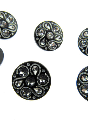 Black Round Diamante Button Flower Shank Button 15mm/18mm/20mm - CX7 - ThreadandTrimmings