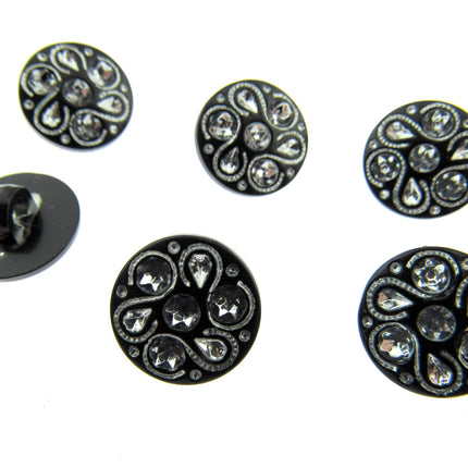 Black Round Diamante Button Flower Shank Button 15mm/18mm/20mm - CX7 - ThreadandTrimmings