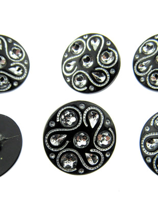 Black Round Diamante Button Flower Shank Button 15mm/18mm/20mm - CX7 - ThreadandTrimmings