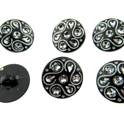 Black Round Diamante Button Flower Shank Button 15mm/18mm/20mm - CX7 - ThreadandTrimmings