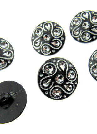 Black Round Diamante Button Flower Shank Button 15mm/18mm/20mm - CX7 - ThreadandTrimmings
