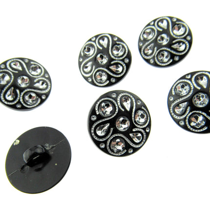 Black Round Diamante Button Flower Shank Button 15mm/18mm/20mm - CX7 - ThreadandTrimmings