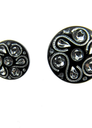 Black Round Diamante Button Flower Shank Button 15mm/18mm/20mm - CX7 - ThreadandTrimmings