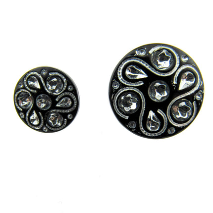 Black Round Diamante Button Flower Shank Button 15mm/18mm/20mm - CX7 - ThreadandTrimmings