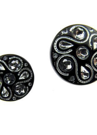 Black Round Diamante Button Flower Shank Button 15mm/18mm/20mm - CX7 - ThreadandTrimmings