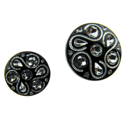 Black Round Diamante Button Flower Shank Button 15mm/18mm/20mm - CX7 - ThreadandTrimmings