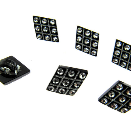 Black Diamante Buttons Diamond Shaped Shank Buttons 15mm/18mm/20mm - CX2