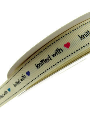 Bertie's Ivory "Knitted With Love Heart" - 16mm Wide - Grosgrain - BTB013