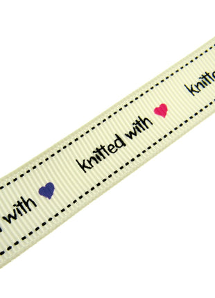 Bertie's Ivory "Knitted With Love Heart" - 16mm Wide - Grosgrain - BTB013