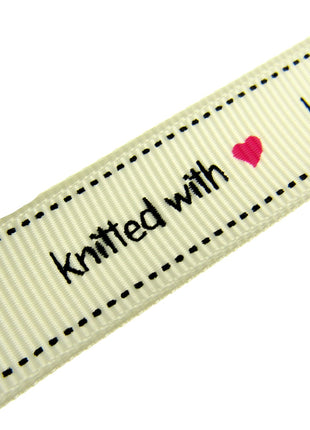 Bertie's Ivory "Knitted With Love Heart" - 16mm Wide - Grosgrain - BTB013