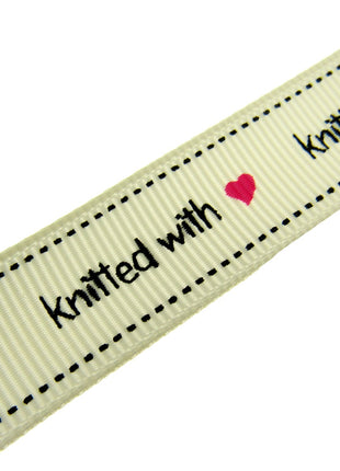 Bertie's Ivory "Knitted With Love Heart" - 16mm Wide - Grosgrain - BTB013