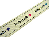 Bertie's Ivory "Knitted With Love Heart" - 16mm Wide - Grosgrain - BTB013