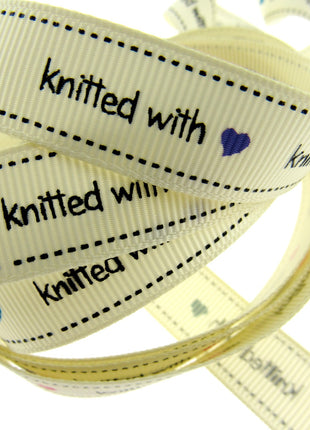 Bertie's Ivory "Knitted With Love Heart" - 16mm Wide - Grosgrain - BTB013