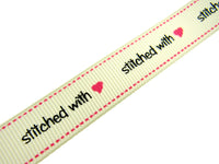 Bertie's Ivory "Stitched with Love" - 16mm Wide - Grosgrain - BTB014